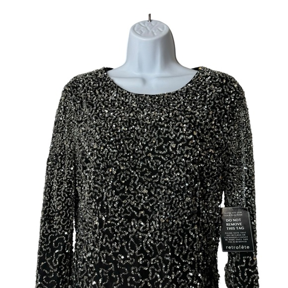 Retrofete NEW Nikki Sequins Long Sleeve Black Cocktail Party Mini Dress Size L - Picture 6 of 12